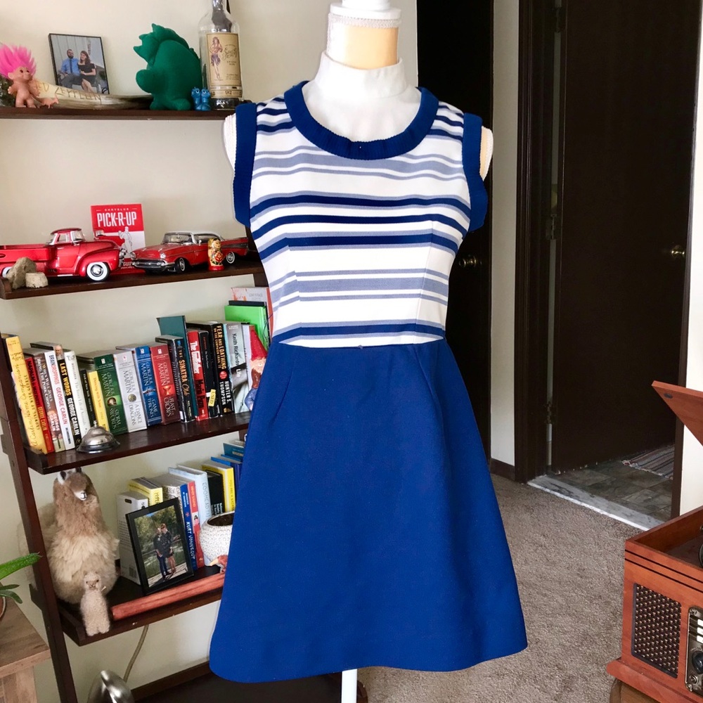 60s / 70s Mod Striped Mock Neck Union Dress VTG